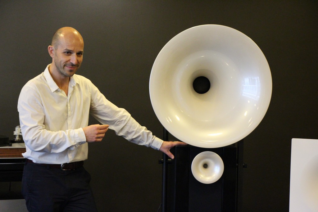 Jerome Andre explaining the latest technology used in the Avantgarde Duo XD speakers.