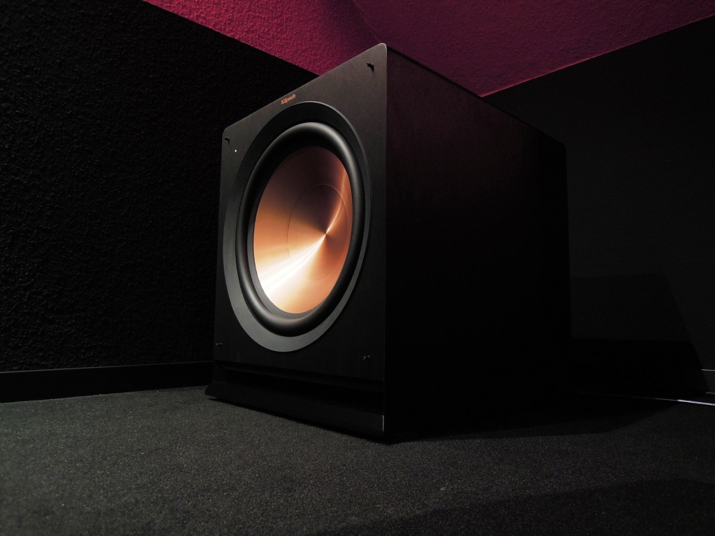 Klipsch’s heavy hitting R-115SW ported sub, with its monster 15 inch driver. Your better half may object!