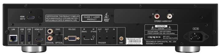 The less cluttered rear panel of the BDP-101CI.  Note the second HDMI output at the top left hand corner.  An optional choice, already installed