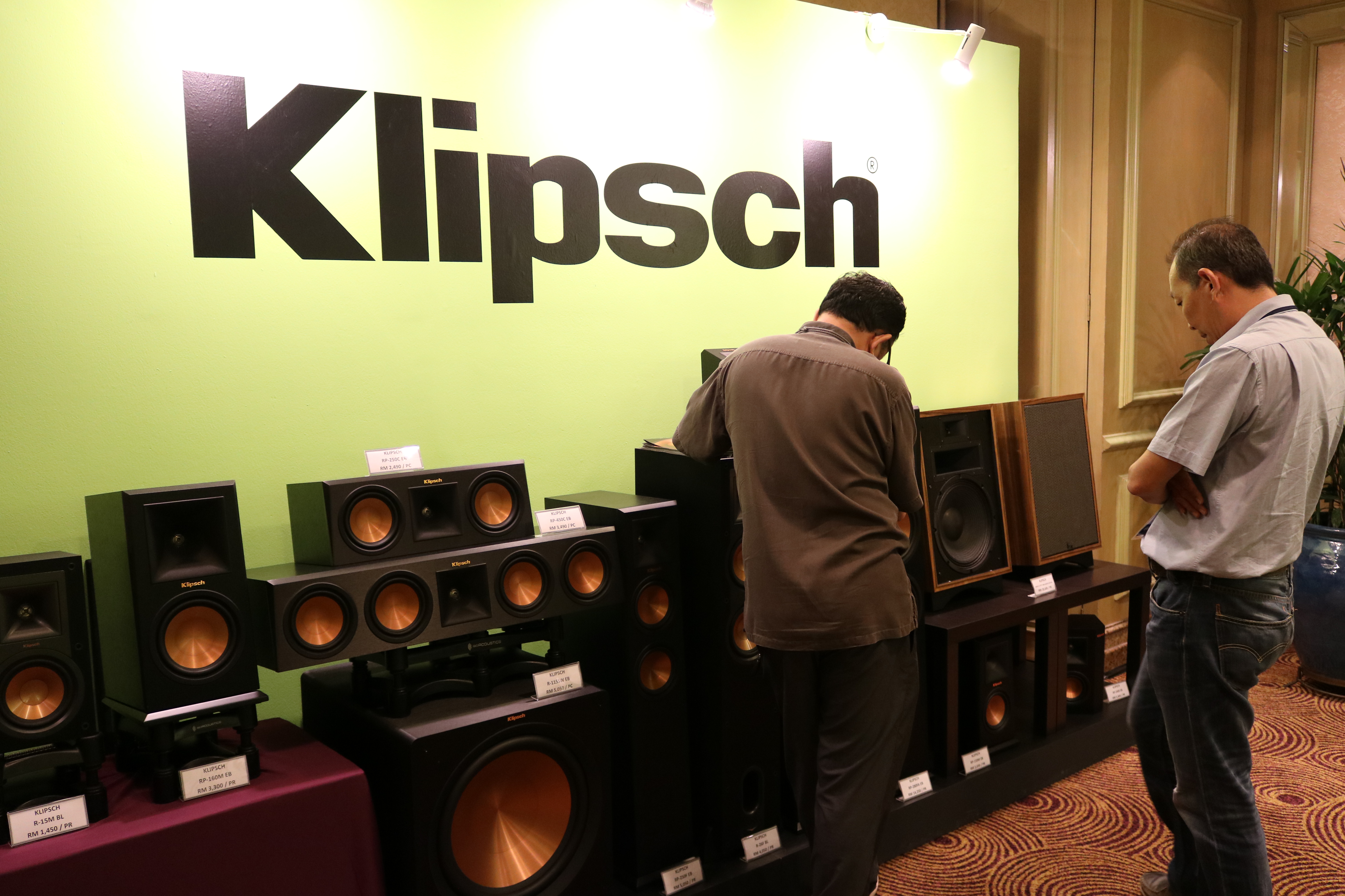 Klipsch speakers on static display at WKH Distribution room.