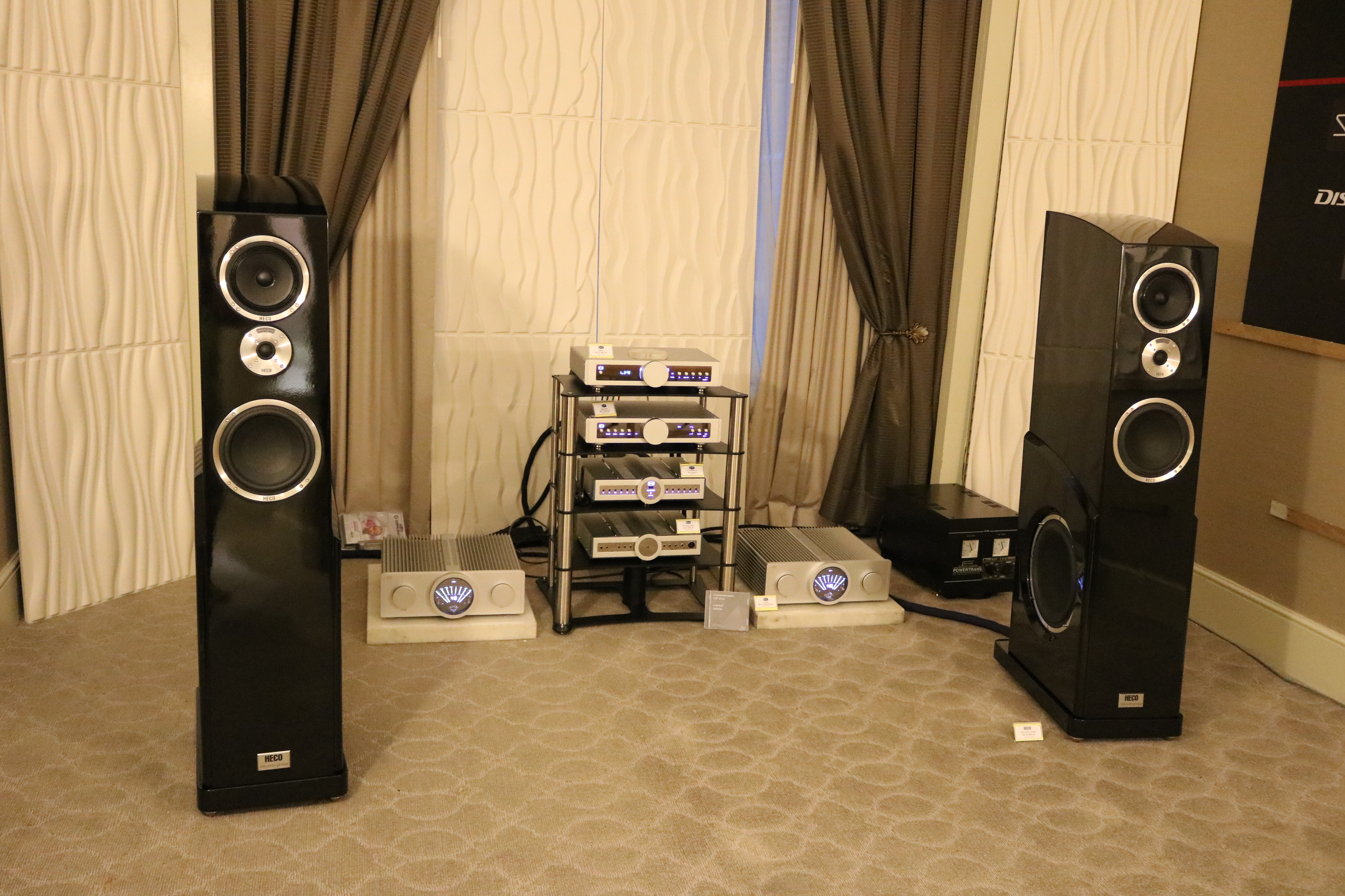 Heco speakers driven by BMC components in Audio Art's room.