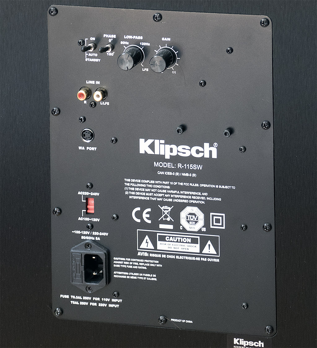 Rear section of the Klipsch R-115SW