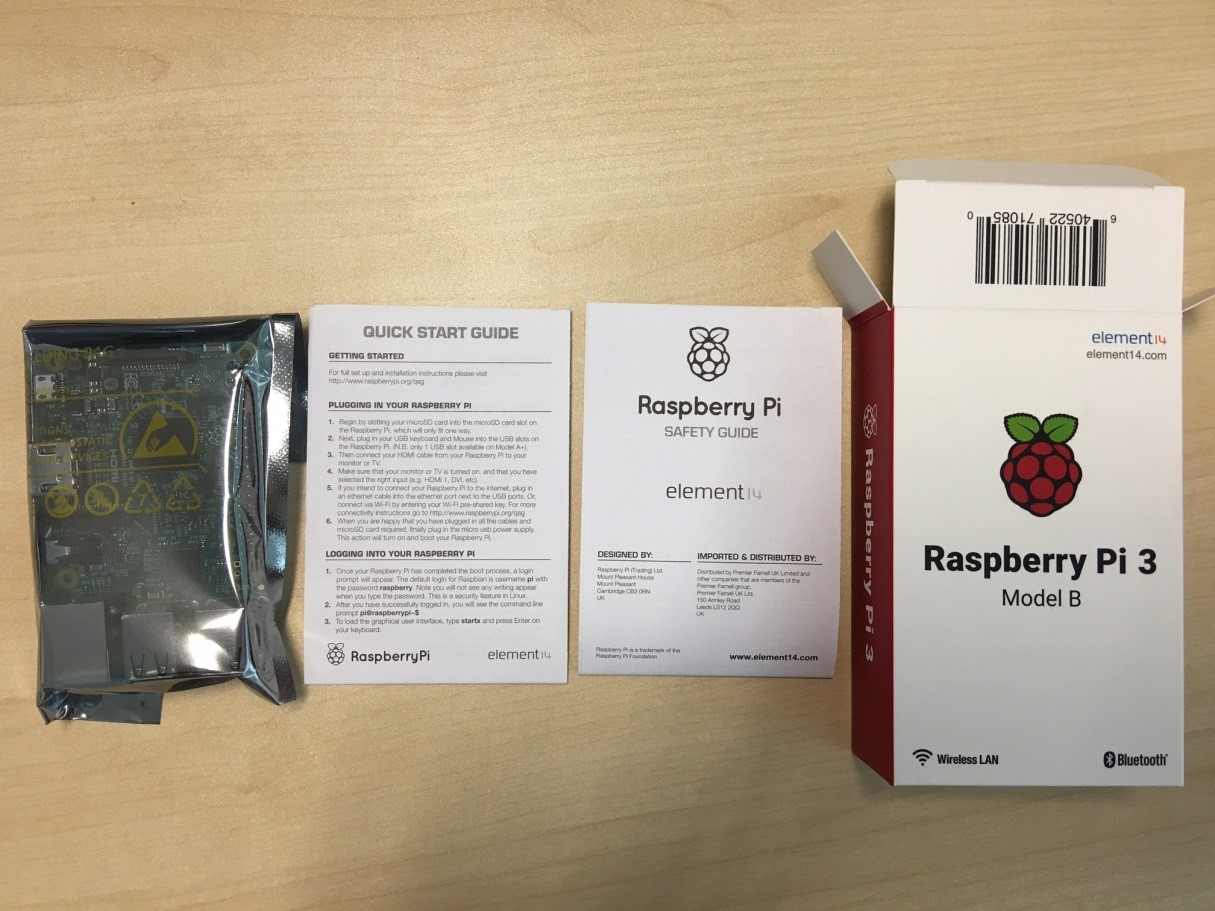 Content in the package is the manual and pi 3 model B
