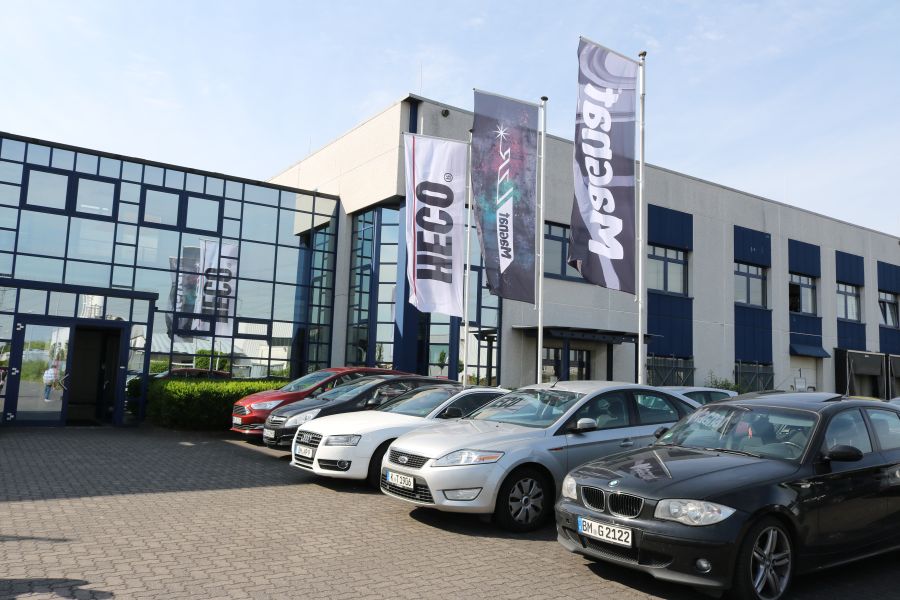 The front facade of the Voxx German Holdings factory/office in Pulheim, Cologne.