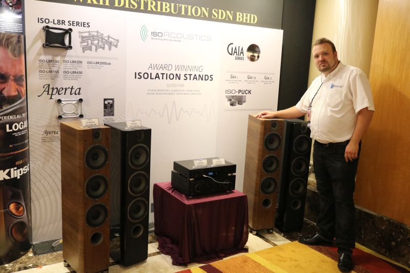 Paul Morrison, Manager Sales & Distribution, of IsoAcoustics had set up a simple demo system at the Kuala Luumpur International AV Show.