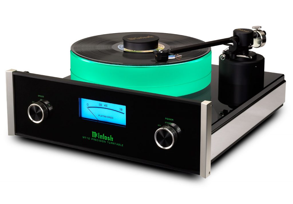 Not many turntables has a platter that can turn heads like the McIntosh MT10 with its glowing green thick platter.