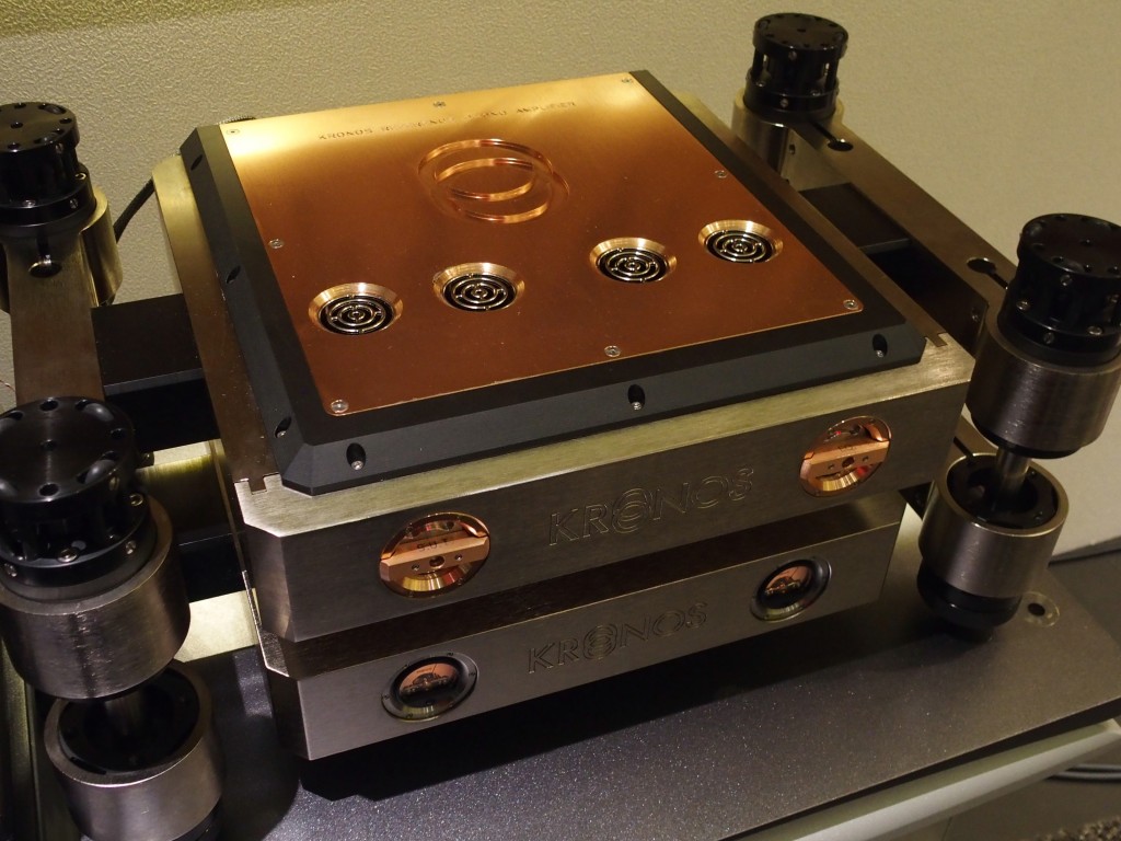 The Kronos tube phono preamp has a copper top plate.