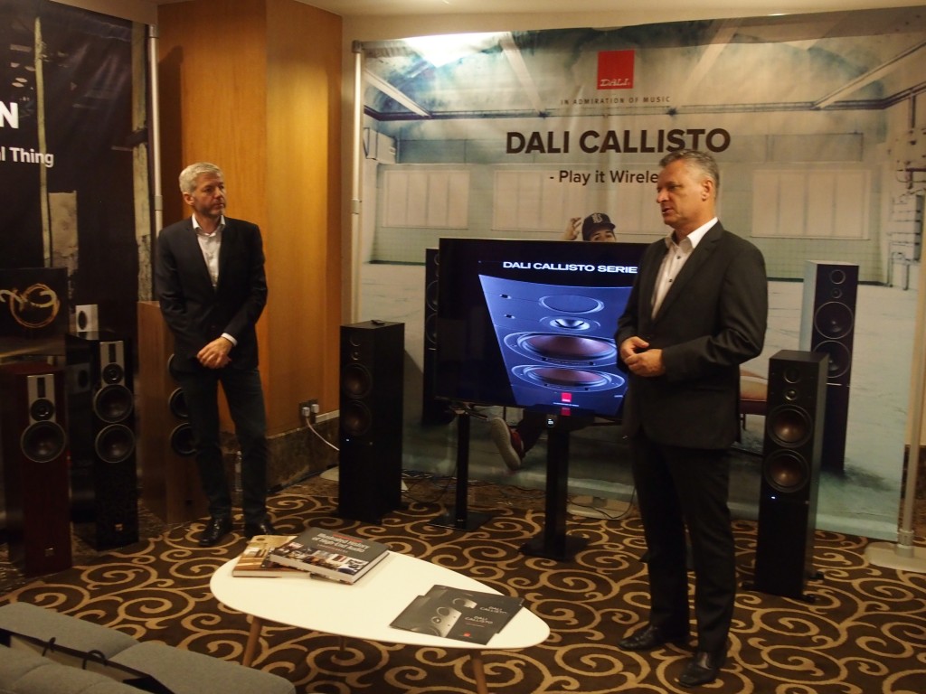 Dali product manager Lars Jorgensen (left) and Michael Pederson, Dali’s International Sales and Marketing Director, at the launch of the Dali Callisto yesterday.