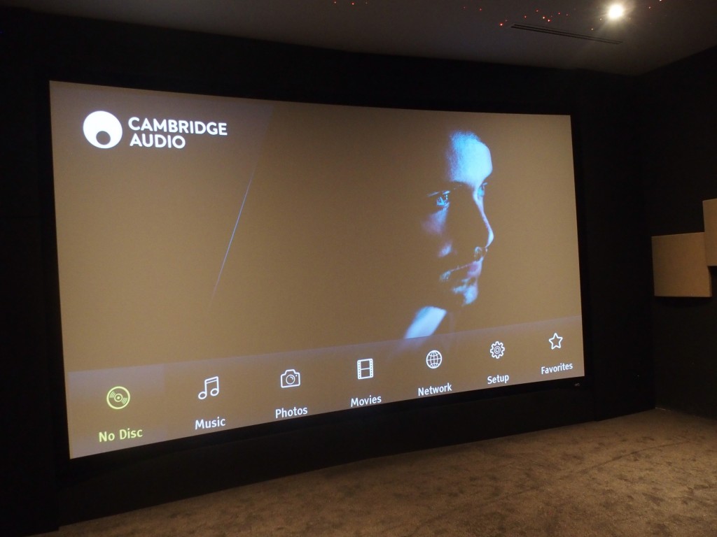 The large screen in the AV demo room.