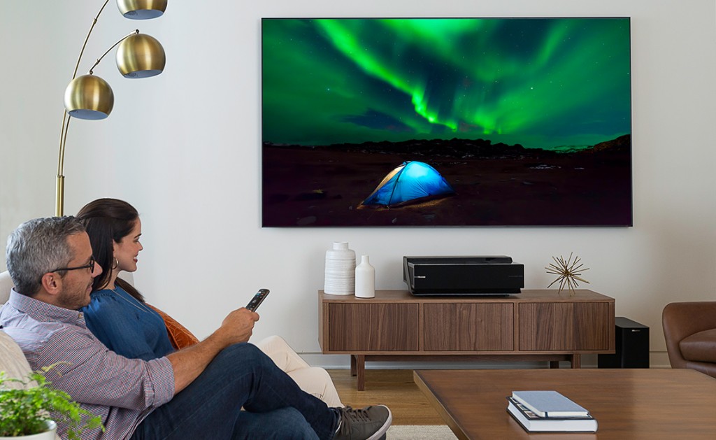 The Hisense 100-inch Smart Laser TV can be hung on the wall wirelessly.