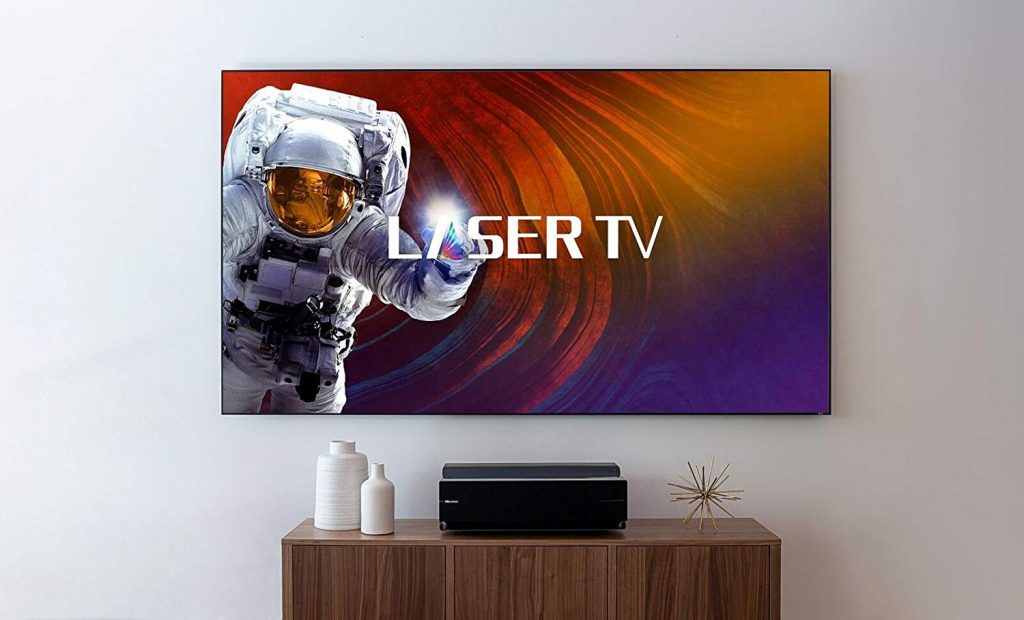 Hisense’s laser powered ultra-short throw Laser TV. Ideal for a tight spaces and big picture