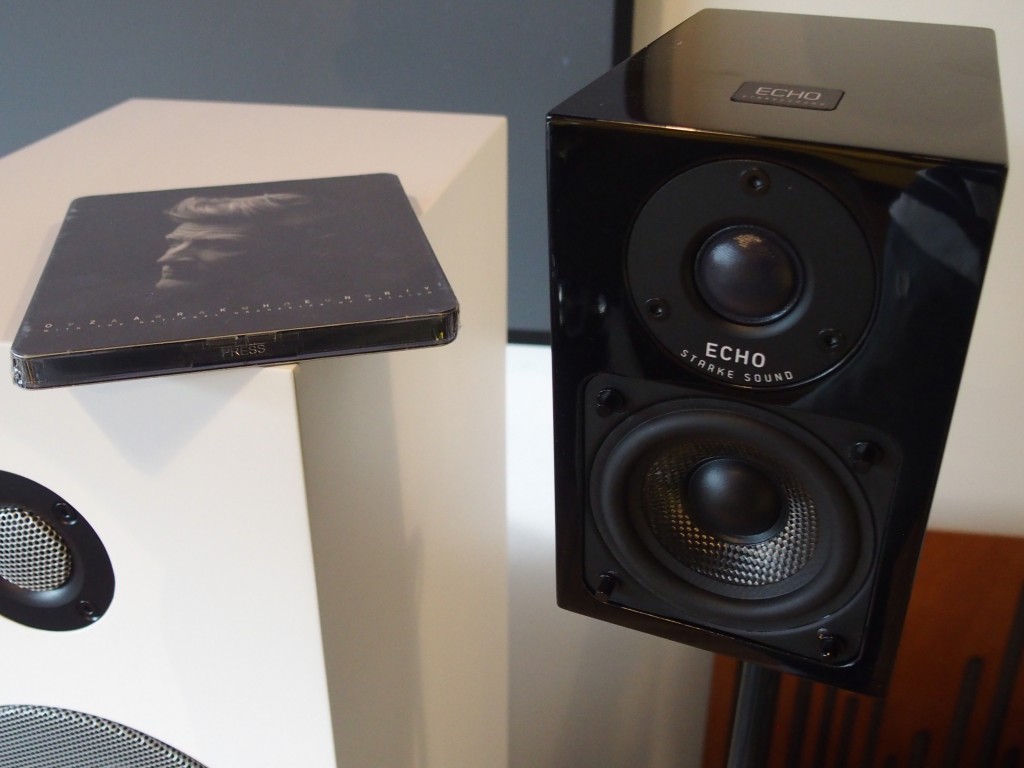The small speaker in black is part of the Starke Sound ECHO AV system. It can also be used as a centre speaker.