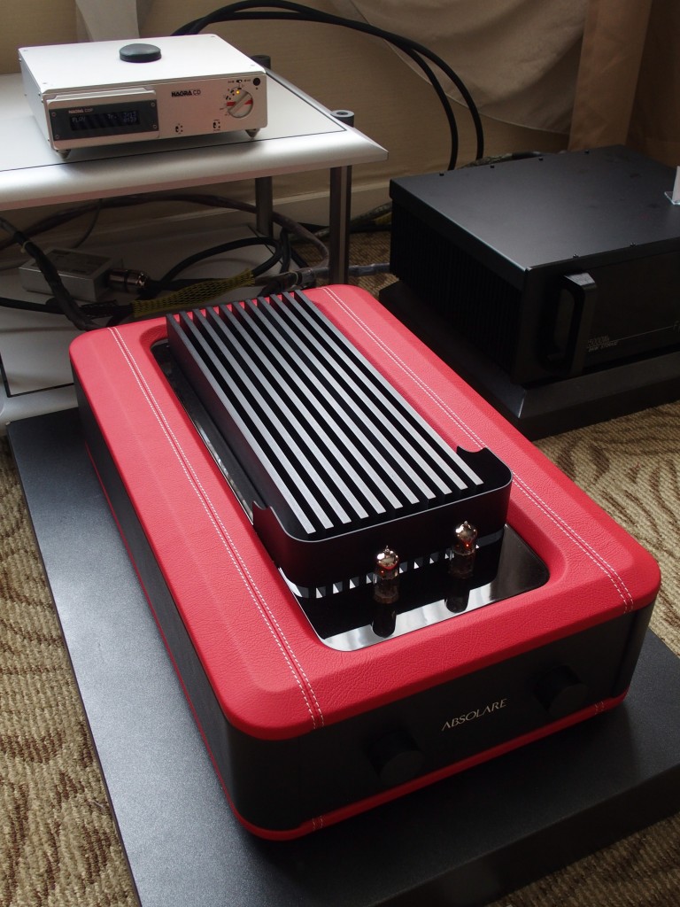 The Absolare integrated amp was clad in luxurious red leather.