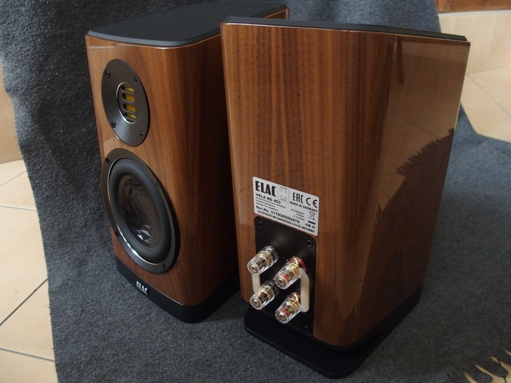 The unique shape of the ELAC VELA BS 403 speakers.
