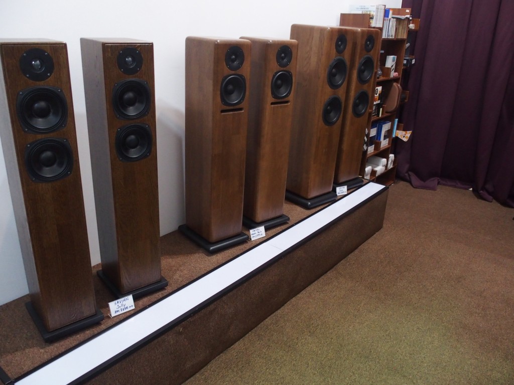 Speakers of various makes on static display.