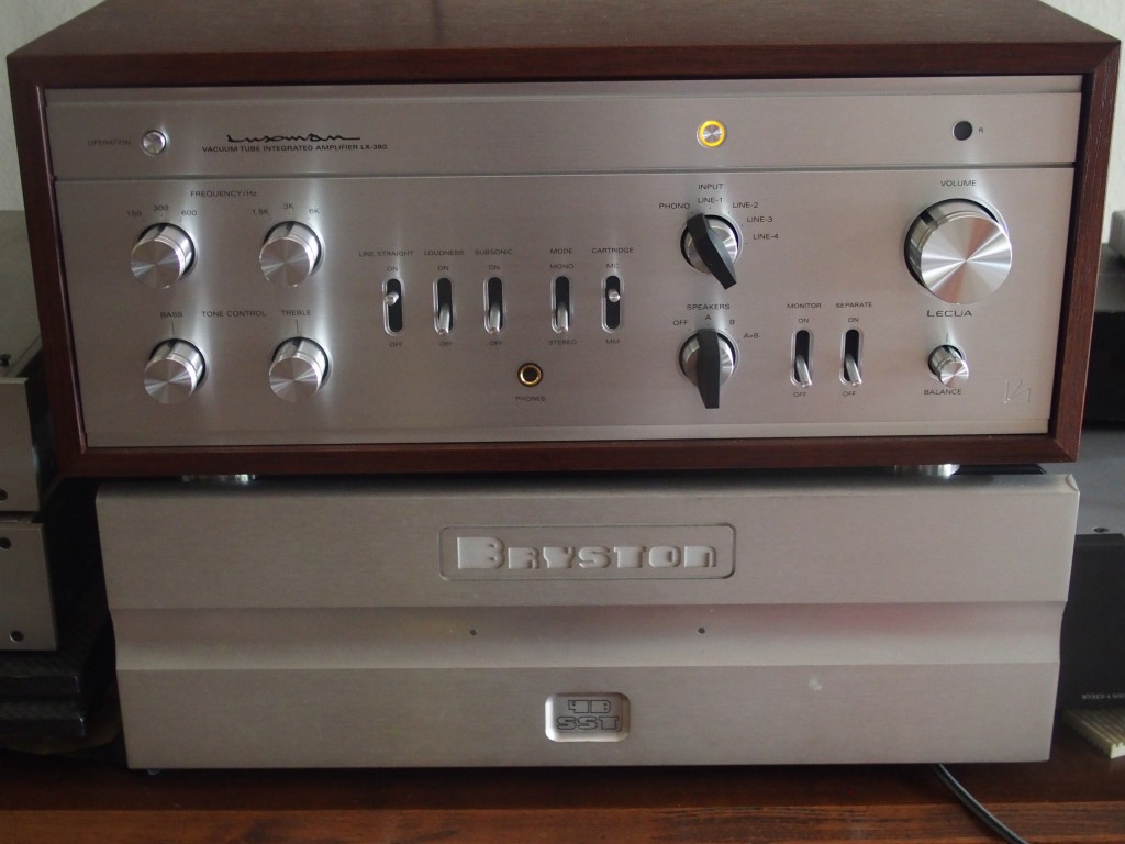 The Luxman LX-380 integrated valve amp is quite large and is slightly taller than my Bryston 4B SST power amp.