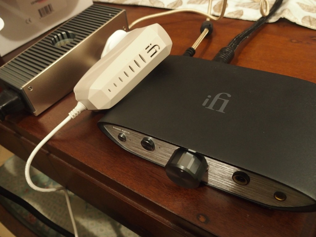 Three iFi components in a row — the ZEN DAC, the iPower X and the iPower Elite.